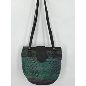 Vintage‎ Woven Ecuadorian Shigra Leather Shoulder Bag Boho Tote Handbag